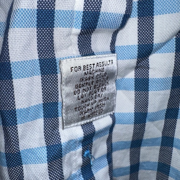 Peter Millar Mens XL Blue White Check Button Down Shirt Cotton Long Sleeve - Picture 4 of 5